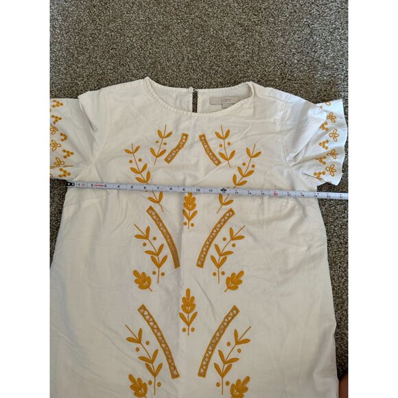 Ann Taylor LOFT Garden Shift Dress Wm M  Short Sleeve Ivory Embroidered Lined - Picture 6 of 9